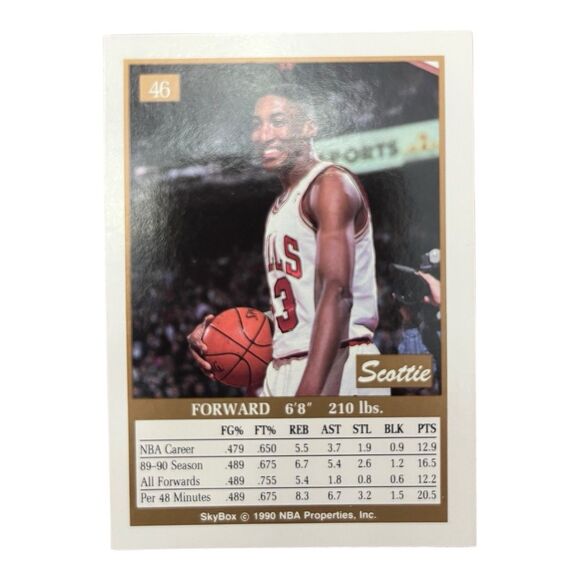 1990-91 SkyBox NBA #46 Scottie Pippen Chicago Bulls - Picture 2 of 4